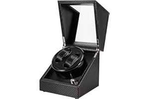 Gifort Caja de Relojes Automaticos Estuche para 2 Relojes, Watch Winder de Cuero PU Super Silencioso Caja Organizadora de Relojes Hombre Mujer, Alimentado por Batería o Red