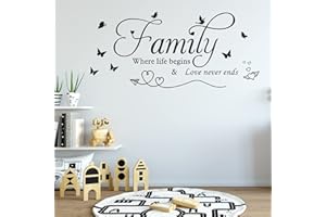 Cuayaes Adesivo da Parete con Scritta in Lingua Inglese “Family Where Life Begins And Love Never Ends Disse” in Vinile Rimovibile per Soggiorno, Camera da Letto, Cucina