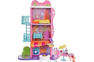 Enchantimals City Tails Apartamento de Palmer Pomeranian y Pommy SIOC Casa de muñecas 3 pisos con figura, mascota perrito, muebles y accesorios, juguete de regalo +4 años (Mattel HHC18)