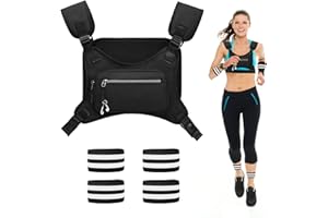 RAFIYU Porta Telefono da Corsa per Gilet, Gilet Porta Cellulare da Corsa 2 Tasca pettorale, Gilet da Corsa Riflettente Impermeabile, Spallacci e Cintura in Vita Regolabili, 4 Bande Riflettenti