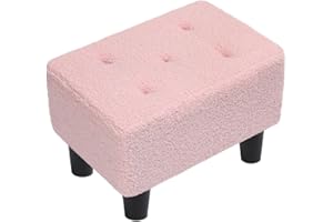 ABHENG Taburete Reposapiés, Banquillo de pie otomano, Taburete de Terciopelo de Teddy, Asiento Acolchado, Sofá Pequeño con Patas, 36 x 25 x 26 cm, Rosa Jalea, ASND52P