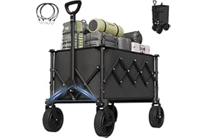 TRIUMPHKEY 120L Carrello da Spiaggia,Pieghevole da Campeggio con Ruote,Carrello da Giardino,250 LBS,per Rimorchio per Giardino da Campeggio all'aperto Ogni Tipo di Terreno(Nero）