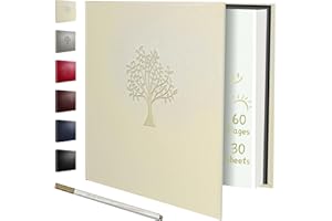 Rdylymx Large Photo Album Self Adhesive Scrapbook Album for 5x3 6x4 7x5 10x8 Pictures,60 Pages Leather Cover DIY Photo Book,Ideal Gifts for Family Travel Wedding Baby Beige