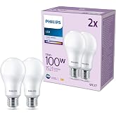PHILIPS - LED A60 13W (Eq. 100W) 1521 Lumens, E27 Socket, Cool White Light (4000k) - Pack 2 Bulbs
