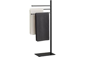 Relaxdays Portasciugamani a 3 Bracci Mobili, Piantana da Bagno, HLP: 83x33,5x14 cm, Porta Asciugamani in Metallo, Nero, 75% Acciaio Inox