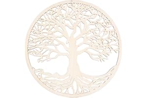 TSKDKIT Decoración de pared de árbol de la vida de madera, 28 cm, arte de pared redondo de madera, decoración colgante recortada, escultura de pared de árbol para regalo del hogar