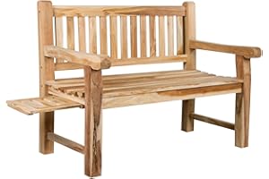 Ambientehome Teakbank Massive stabile 2er Teakholz Bank Massivholz Holzbank Gartenbank circa 120 cm breit Sitzbank mit Tablett, Grau