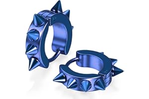 JewelryWe Spikes Studded Surgical Gold Stainless Steel Punk Spiky Round Huggie Hoop Earrings Set for Men Women