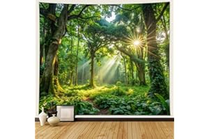 Musihy Begrünung Tapisserie Wandbehang, 300x256cm NaturwaldWandteppiche für Wohnzimmer, Wohnkultur, Grün