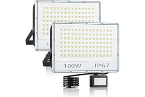 VRTOGTHE Projecteur LED Exterieur Detecteur De Mouvement 100W - 2PACK 10000LM Eclairage Exterieur avec Detecteur , 7000K Blanc Froid IP67 Étanche Projecteur Exterieur LED pour Jardin, Cour, Garage, Usine