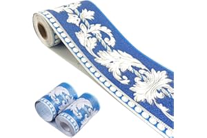 Mesoar Elegant 3D Sky Blue Floral Wallpaper Border Wall Peel Stick Molding Border Home Ceiling Sticker for Bathroom Living Room Kitchen Wall 10cm by 16.4ft