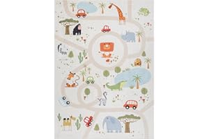 rugsx Tappeto bambini BAMBINO per la camera dei bambini, cameretta bimba, la moquette lavabile in lavatrice, Zoo, antiscivolo - Beige 160x220 cm