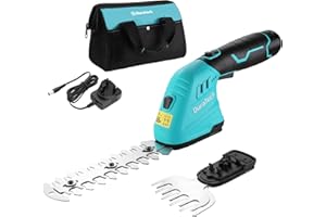 DURATECH 12V Cordless Hedge Trimmer, 2-in-1 Hedge Trimmer Cordless with 2Ah Battery Pack, Cordless Grass Trimmer with Charger and Bag, Handheld Hedge Trimmer for Gardening, Cutting, Trimming, Lawn