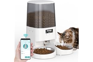 Invengo MeowServe S20D Distributeur Automatique 5 L pour 2 Chats – Double bac avec minuterie, contrôle Via Application, Acier Inoxydable 304 + ABS, Facile à Nettoyer