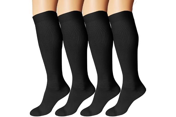 DDOBB Lot de 4 paires de chaussettes de compression pour homme et femme - Chaussettes de compression - Chaussettes de soutien - Chaussettes de voyage pour avion, sport, course, cyclisme
