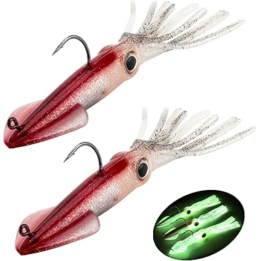 Set Da 10 Esche Morbide Calamari Luminose Per Pesca In Mare, Verde Fluorescente, Lunghezza 8 Cm