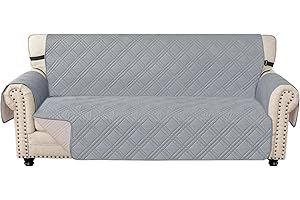 Ystyle Copridivano 3 Posti Con Braccioli, Reversibile Copri Divano Antigraffio Per Gatto Gatto, Copertura Divano Trapuntato Doppio Lato, Universale Sofa Cover, Grigio Chiaro + Beige