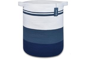 COMSE Extra Large Blanket Basket, Tall Laundry Basket, Nursery Hamper, 40 x 55 CM, Cotton Rope Woven Laundry Hamper for Storage Toys Clothes Towels, Gradient Blue