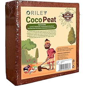 Oriley 5 Kg 100% Natural Cocopeat Block for Garden Plants Organic Agricultural Compost Coco Peat for Indoor & Outdoor Fertilizer Kitchen Terrace Gardening Khaad (Expands Upto 75 litres of Powder)