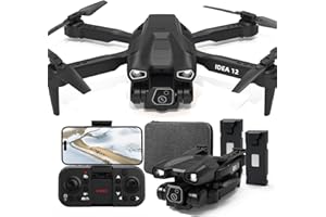 TTROARDS 12mini Dron con Cámaras 1080P HD para Principiantes, 135° Adjustable Eléctricamente Camera Mini Drones Plegables, RC FPV WIFI Cuadricóptero con 2 Baterías y Bolsa Portátil 3D Flips