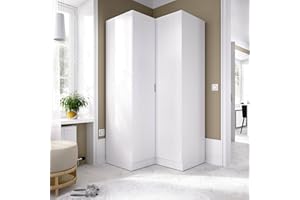 DMORA Guardaroba 2 Ante Elgon, Mobile angolare per Camera da Letto, Armadio Appendiabiti ad Angolo, 91x93h184 cm, Bianco