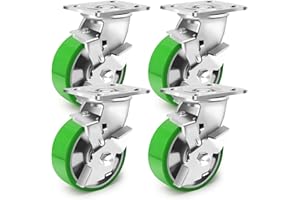 Humagineer Schwerlastrollen mit Bremse Tragkraft 1800KG, 125mm Aluminiumkern PU Hohe Härte Industrielle Lenkrollen,Leise und Korrosionsbeständig Laufrollen für Verschiedene Möbel und Geräte,Satz von 4