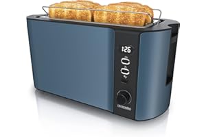 Arendo - Tostapane Moderno a 2 Fessure XXL - Scongela – Doppia Parete termoisolante - con Accessorio scalda Cornetto - 1500W - Vassoio raccogli briciole - Display con Tempo rimanente - Blu Admiral