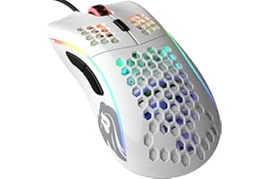 Glorious Gaming Model D Souris de jeu filaire - 68 g en nid d’abeille, RGB, capteur Pixart 3360, switches Omron, pieds en PTFE, 6 boutons - Blanc brillant