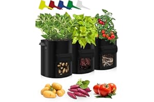 tuare 3 Pack Potato Grow Bags, 5 Gallon Thickened Breathable Non-Woven Planting Bags with handle and Labels, Vegetables Growing Bags for Growing Potatoes Tomato Strawberry Chili Vegetables…