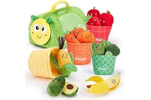 hahaland Baby Sensory Toys 6-9-12 Months, Plush Fruit & Veg Sorting Toy with Caterpillar Storage Bag, Colour Learning Basket Playset for Toddlers 1+ Year Old, Soft Educational Early Learning Gift