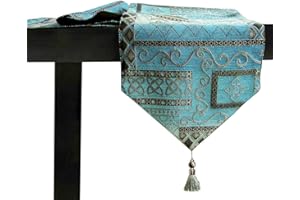 Artbisons Runner Fatto a Mano Runner da Tavola（122x33cm, Astratto blu）