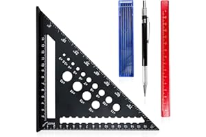 SENBALER 7 inch Speed Square Metric with 14 Types of Drill Holes,Triangle Ruler,Aluminum Alloy Carpenters Measuring Square,Carpentry Tools and Equipment (Black)