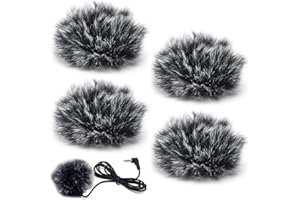 Lavalier Wind Muff,Yueser 4 Pcs Windscreen Microphone Lavalier Windscreen Imitation Rabbit Furry Lapel Microphone for Lavalier Microphone and Headsets (1cm)