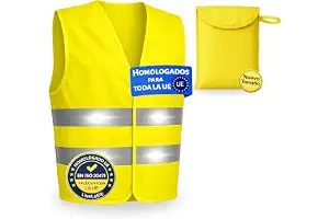 LiveLaif Pack 1 Chaleco Reflectante Homologado ISO 20471 + 1 Funda (L) | Chaleco Trabajo Alta Visibilidad Amarillo para Coche, Moto, Obra y Emergencias | Talla Única L, Unisex