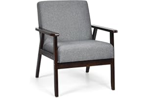 ‎RELAX4LIFE RELAX4LIFE Gepolsterter Loungesessel, Esszimmerstuhl mit Massivholzstruktur, Akzentstuhl mit Rückenlehne & Armlehnen, Moderner Polstersessel für Wohnzimmer Esszimmer Balkon Büro (Dunkelgrau)