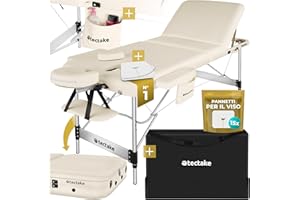 TecTake® Lettino da Massaggio Pieghevole a 3 Zone, Lettino Massaggio Portatile, Lettino Estetista con Poggiatesta e Poggiapiedi Regolabili - Larghezza senza braccioli: 70 cm, Beige