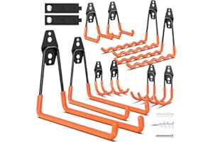 HSTMYFS Ganchos de Acero para Colgar, 10 Ganchos de Pared y 2 Ataduras, Resistentes para Bicicletas, Herramientas, Escaleras, Equipos