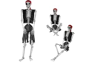 AOFOX Scheletro a grandezza Naturale per Halloween, 165 cm, Ossa umane con articolazioni mobili, per Feste, cimitero, casa Fantasma, Prato, Decorazione da Giardino (Pirata)