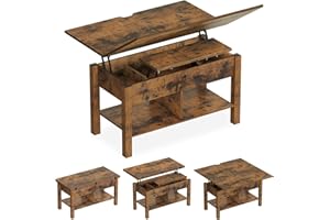 ‎KIMENICH KIMENICH Couchtisch Höhenverstellbar, 3-in-1-Multifunktions-Wohnzimmertisch mit Versteckter Aufbewahrung, Kaffeetisch, Der Couchtisch lässt Sich in einen Esszimmertische für Wohnzimmer (Vintagebraun)