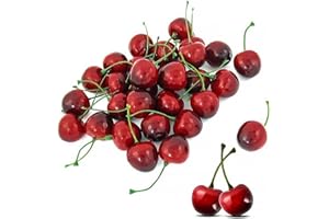 LATRAT 40 Stück Deko Kirschen Deko Kunstkirsche, für die Obstschale, Tischdekoration Rot Schwarz Kirsche Kirschen Deko Gefälschte Früchte Obst Party Festival Dekoration
