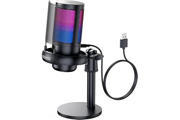 USB Microphone USB à condensateur, RGB Microphone Gaming, Une touche muet、Le bouton contrôle le volume、Filtre anti-pop en métal, pour le streaming, les jeux, les podcasts, la production musicale