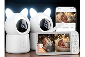 CZEview 2K Babyphone Caméra & 5,5" HD Ultra Grand Moniteur, Qualité d'image au Top, 360°, APP, Veilleuse & Musique, Vision Nocturne, Vidéo Caméra Bébé, Détection Pleur Mouvement (2 Caméras Incluses)