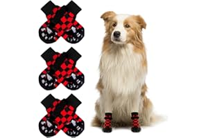 NeuWee 3 Pares Calcetines Antideslizantes para Perros, Calcetines de Navidad para Perros, Protectores de Patas para Perros con Correas Ajustables, Control de Tracción para Interiores para Perros (L)