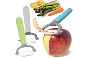 COM-FOUR® Pelapatate 3x con lama in ceramica per frutta e verdura - universale particolarmente affilato - antiruggine - con lama (3 pezzi - verde, blu, grigio)