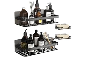 Guijiyi Estanteria Ducha con espacio para el Jabón, sin Taladro, para Baño, Negro, 4 Piezas