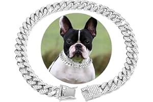 HIAOCEEY Silver Dog Chain Diamond Cuban Collars Walking Silver Metal Chain Collar with Design Secure Buckle,Pet Cuban Crystal Jewelry Collar Necklace Accessories for Dogs Cats(Silver,14inch)