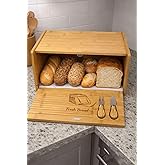 SAFESTORE Bambu Ekmek Kutusu, Doğal Bambu Malzeme, S&uuml;rg&uuml;l&uuml; Kapak, Kesim Panolu Dekoratif Tasarım, 40x25x15 cm, Dikd&ouml;rtgen