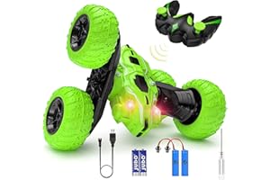 DDULEOG Voiture Télécommandée Enfant 4WD 360°Rotation Stunt Car Offroad RC Véhicule avec LED 2.4GHz RC Voiture Radiocommandee Teux pour Enfants de 6 ans, Cadeau Anniversaire, de Noël et de Nouvel An（Vert）