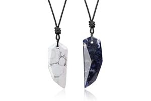 COAI Set Coppia Due Collane con Pendenti Dente di Lupo in Pietre Naturali per Lui e per Lei, Collane Pendenti con Laccio Regolabile