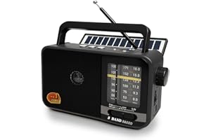 BLIMYSWE Bluetooth Radio Klein mit Solarzelle und 1200mAh-Batterie, AM/FM/SW Empfänger mit 8W Lautsprecher/TWS/USB/TF, Kofferradio Küchenradio für Camping, Notfälle und Outdoor (Grey)